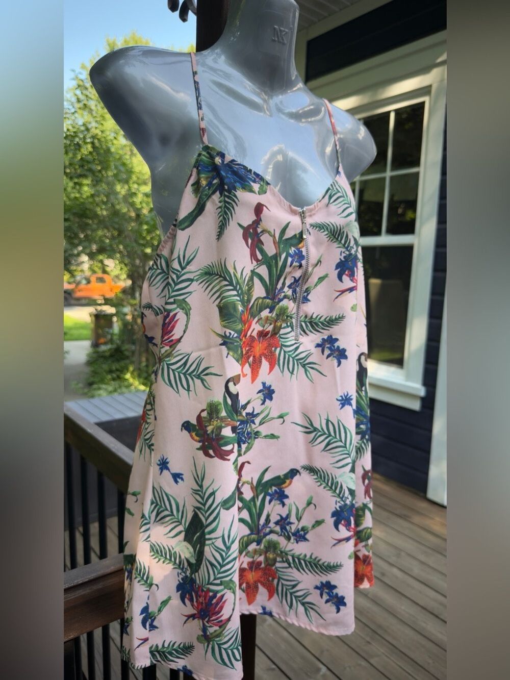 •Hangar 29 Tropical Floral Cami Tank Top Pink Zip Front | Large - Picture 4 of 10